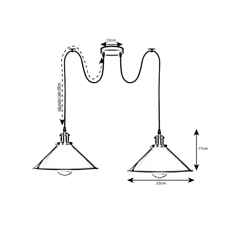 Stilvolle Spinnenlampe mit zwei gelben Schirmen, Metallgehäuse, E27-Fassung und PVC-Kabel – ideal fürs Schlafzimmer