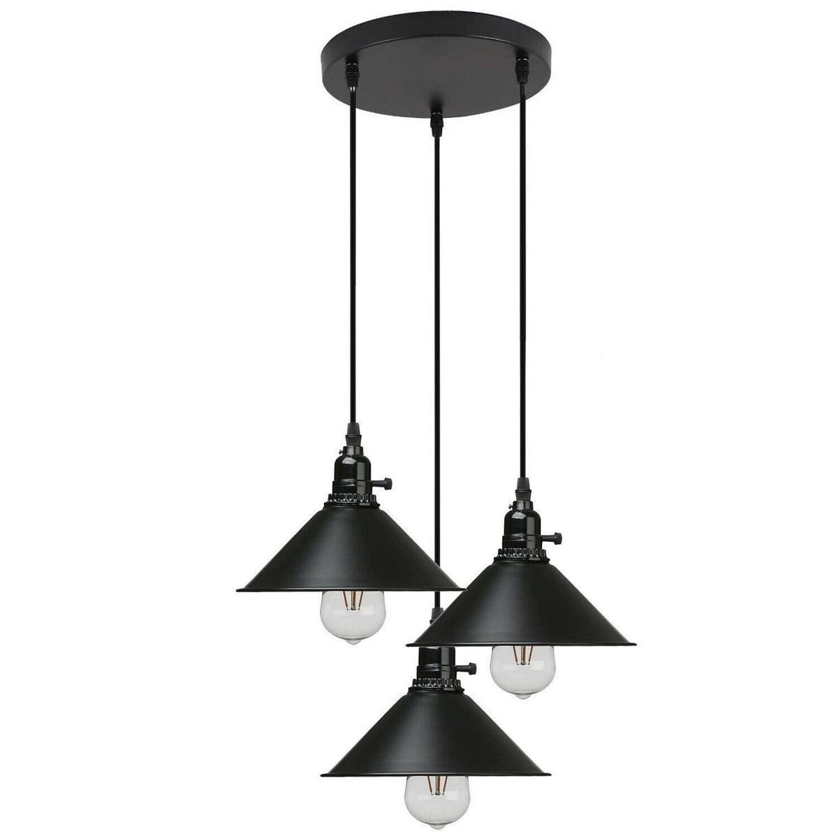 Vintage Industrie 3-Wege Deckenpendelleuchte Metall Retro Loft Hang Lampenschirm