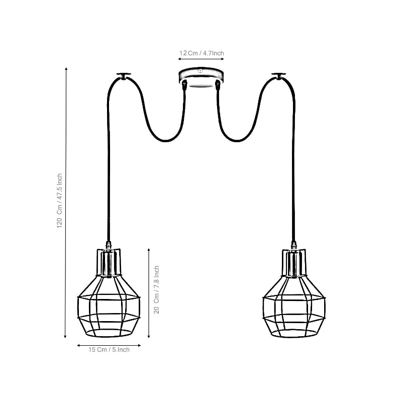 Retro Spinnenkäfiglampe mit 2x E27 Fassung, gebürstetes Silber, perfekte Beleuchtung für industrielle Einrichtungen und moderne Räume.