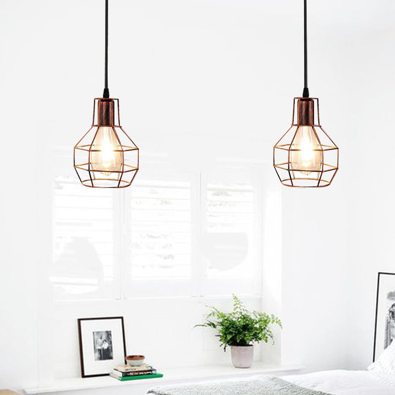 Rustikale Spinnenlampe in Rot, Drahtkäfig, 2-Wege, E27 Fassung
