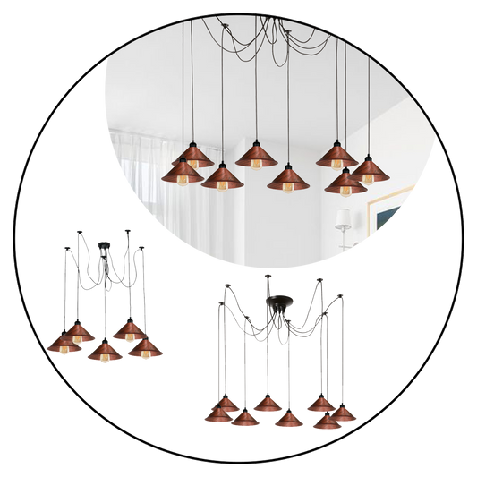 Moderne industrielle rustikale rote Spinne Deckenpendelleuchte Metallkegelschirm Indoor Hängeleuchte