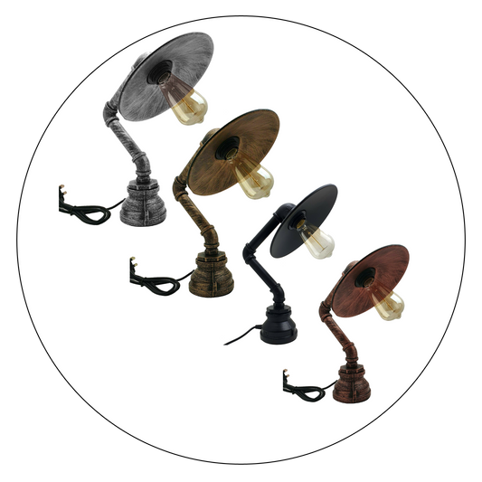 Moderne industrielle Retro-Stil-Stahlrohr-Schreibtisch-Tischlampe mit flachem Schirm ladsone.com-1