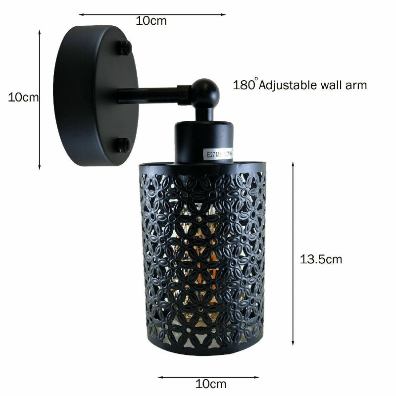 Schwarze Wandlampe mit Drahtkäfig und E27