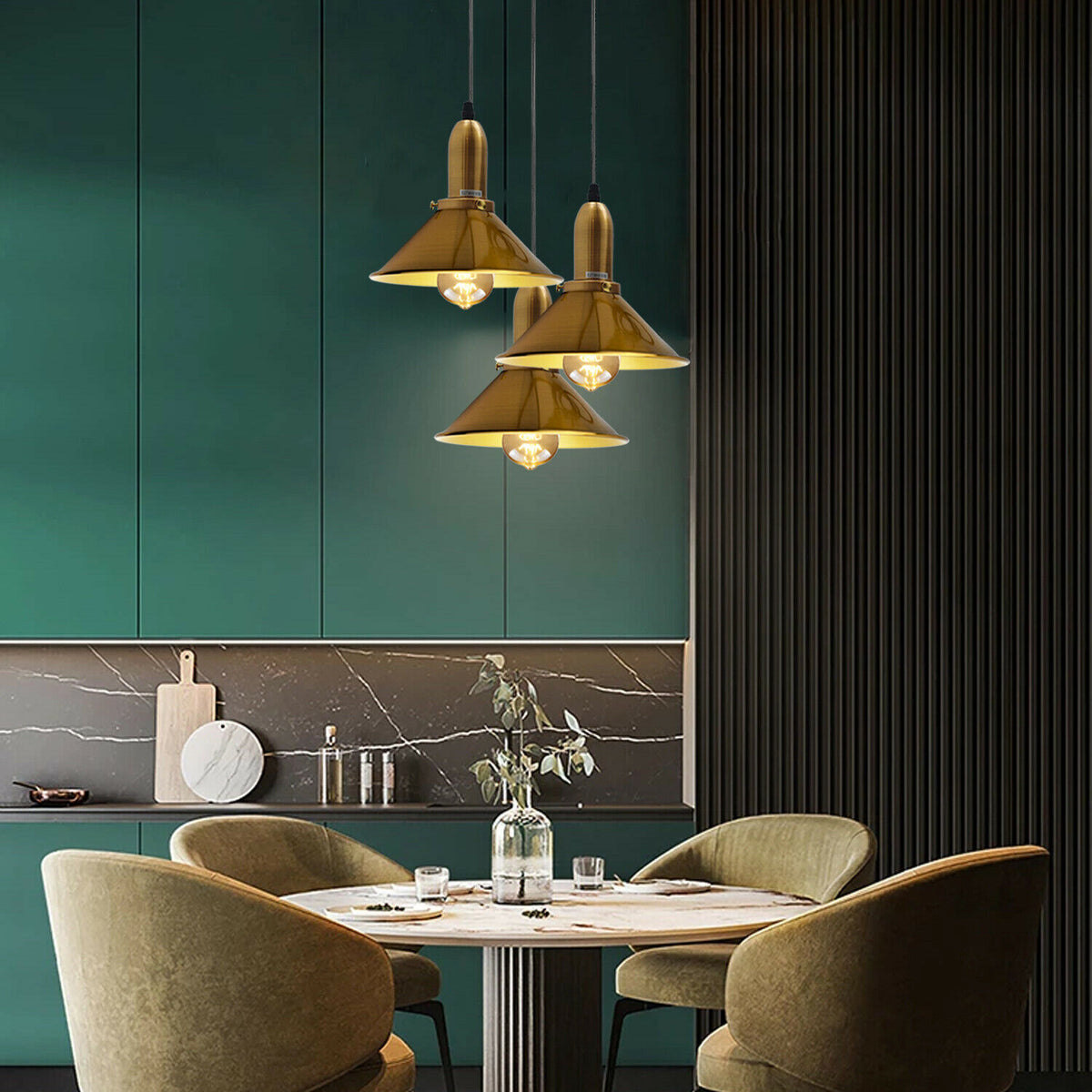 Industrielle Retro Gelb Messing Metall Kegelform Schatten Indoor Hängende Deckenpendelleuchte